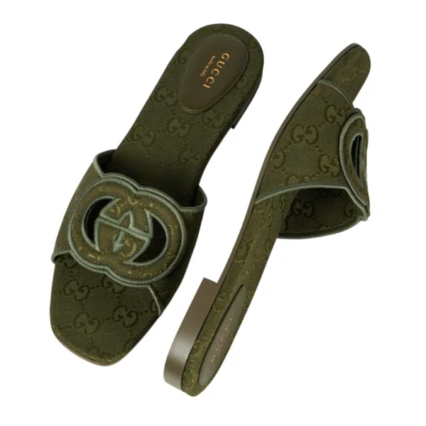 Dép Nữ Gucci Interlocking G GG Canvas Slides Màu Xanh Green Size 36.5