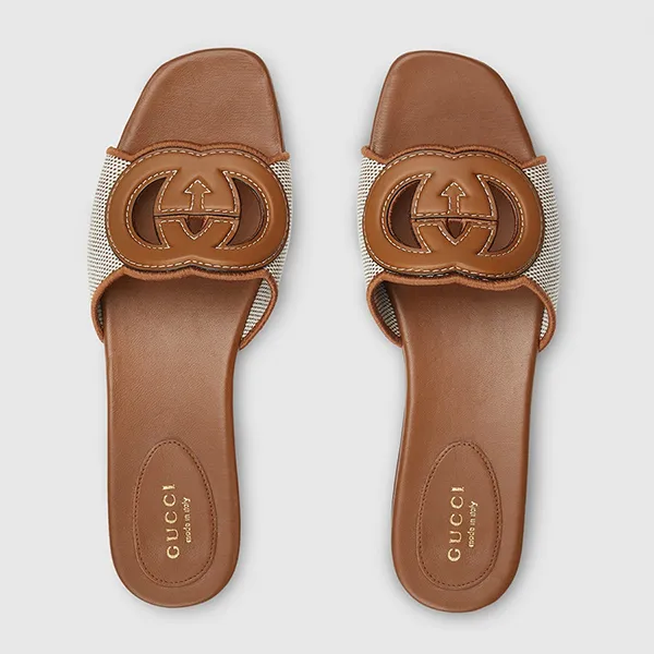 Dép Nữ Gucci Slide Sandal With Interlocking G 835723 FAEA0 9562 Màu Nâu Size 36.5