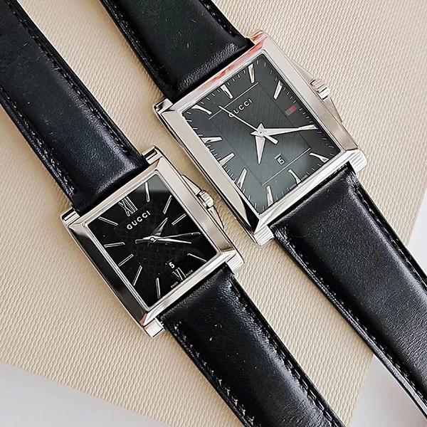 Đồng Hồ Đôi Gucci 138 Rectangle Watch Màu Đen