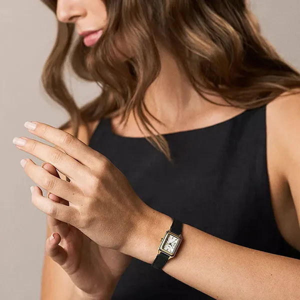 Đồng Hồ Nữ Fossil Raquel Mini Three-Hand Black Leather Watch ES5470 Màu Đen - Vàng