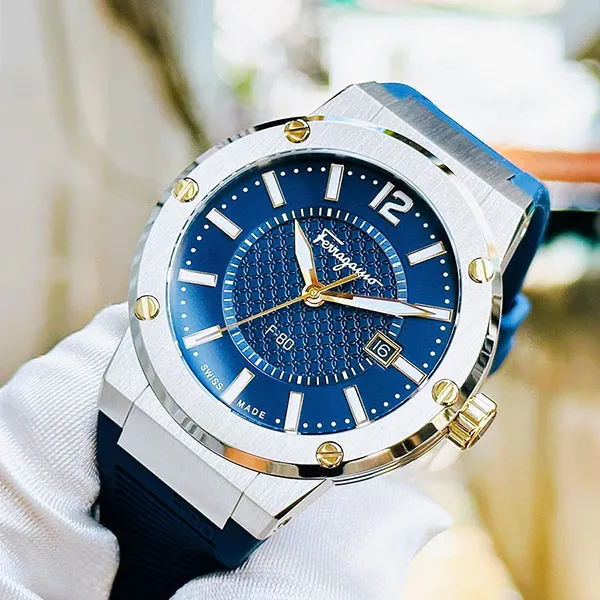 Đồng Hồ Nam Salvatore Ferragamo F-80 Quartz SFHY01122 44mm Màu Xanh Bạc