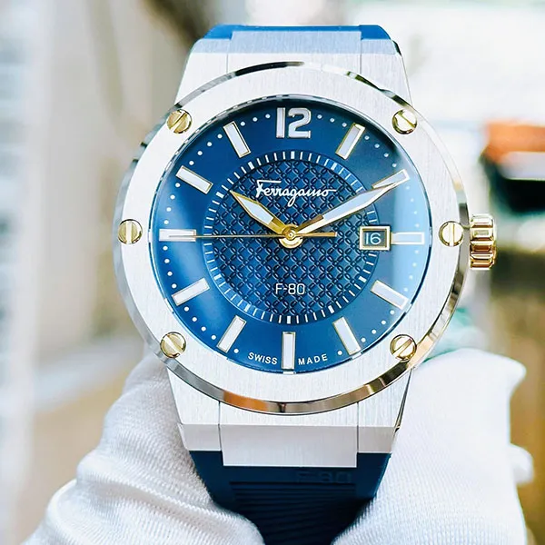 Đồng Hồ Nam Salvatore Ferragamo F-80 Quartz SFHY01122 44mm Màu Xanh Bạc