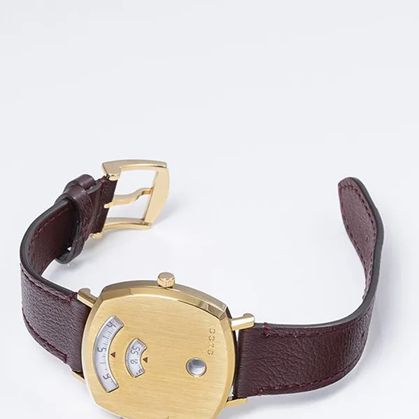 Đồng Hồ Nữ Gucci Grip Yellow Gold Brown Leather Strap Ladies Watch 35mm YA157405 Màu Nâu