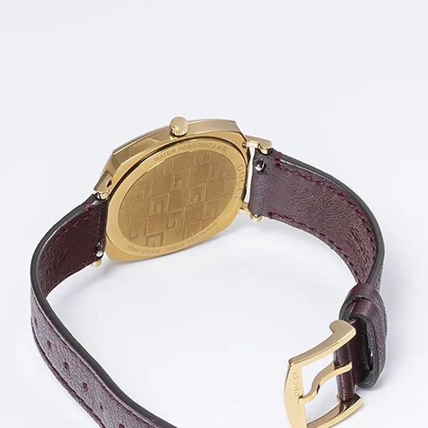 Đồng Hồ Nữ Gucci Grip Yellow Gold Brown Leather Strap Ladies Watch 35mm YA157405 Màu Nâu
