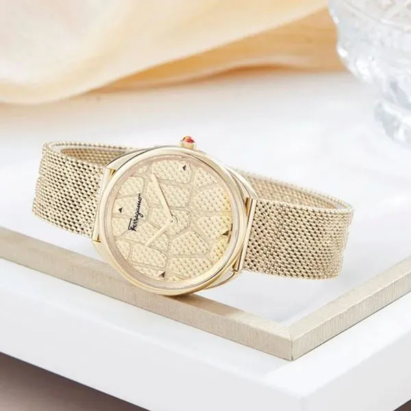 Đồng Hồ Nữ Salvatore Ferragamo Cuir Watch 34mm Màu Vàng