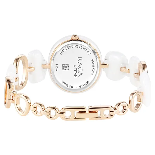 Đồng Hồ Nữ Titan Raga Ceramics Quartz Analog White Dial Metal & Ceramic Strap Watch For Women 95146KD05 Màu Trắng