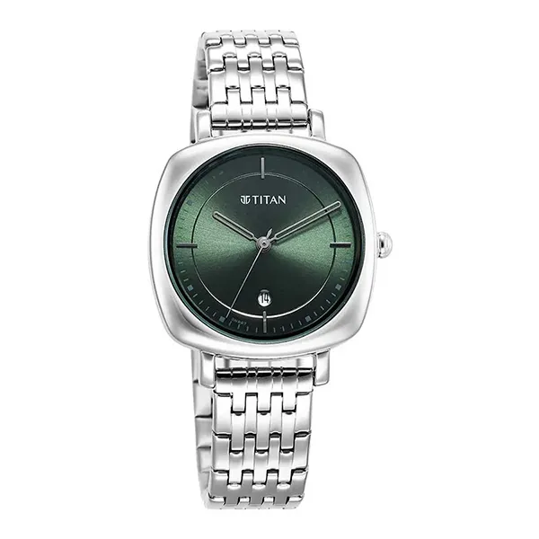 Đồng Hồ Nữ Titan Shaped Case Green Dial Metal Strap Watch 2730SM01 Màu Bạc Xanh