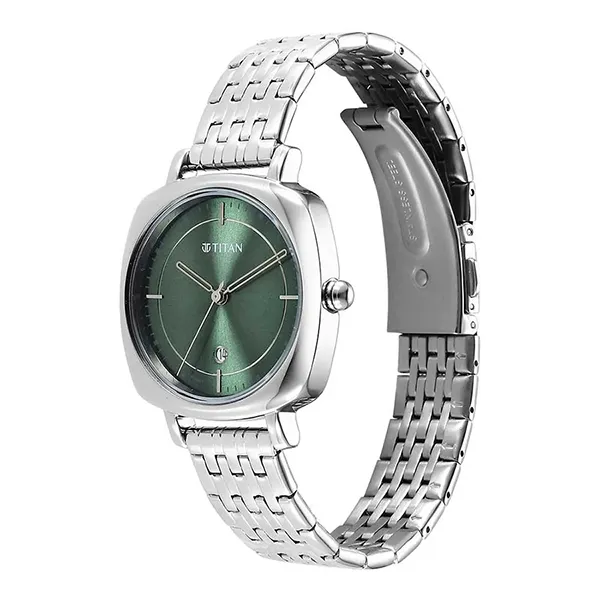 Đồng Hồ Nữ Titan Shaped Case Green Dial Metal Strap Watch 2730SM01 Màu Bạc Xanh