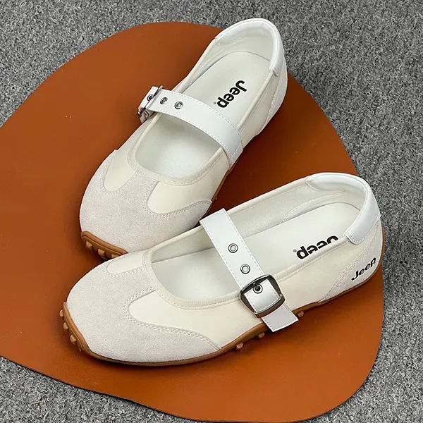 Giày Bệt Nữ Jeep Mary Jane P661W13404 Suede White Màu Be Size 35