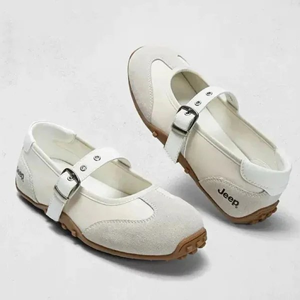 Giày Bệt Nữ Jeep Mary Jane P661W13404 Suede White Màu Be Size 35
