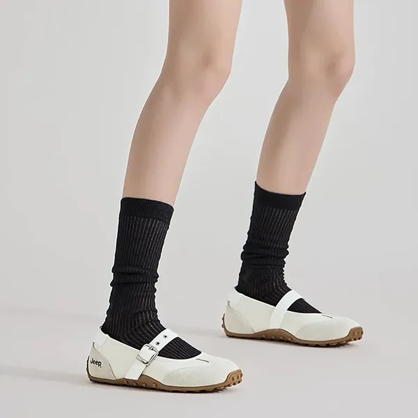 Giày Bệt Nữ Jeep Mary Jane P661W13404 Suede White Màu Be Size 35