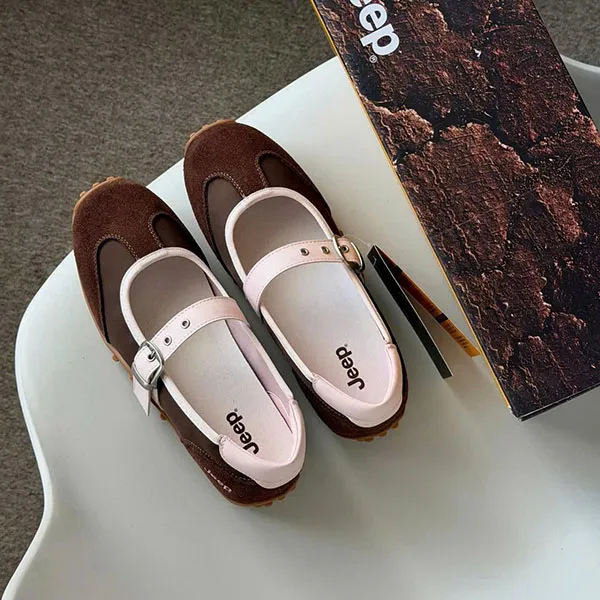 Giày Bệt Nữ Jeep Mary Jane Vintage Suede Brown P661W13404 Màu Nâu Hồng Size 35
