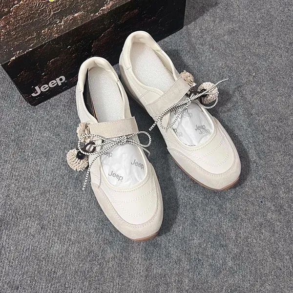 Giày Bệt Nữ Jeep Mary Jane Vintage Suede P661W13346 Màu Trắng Kem Size 36