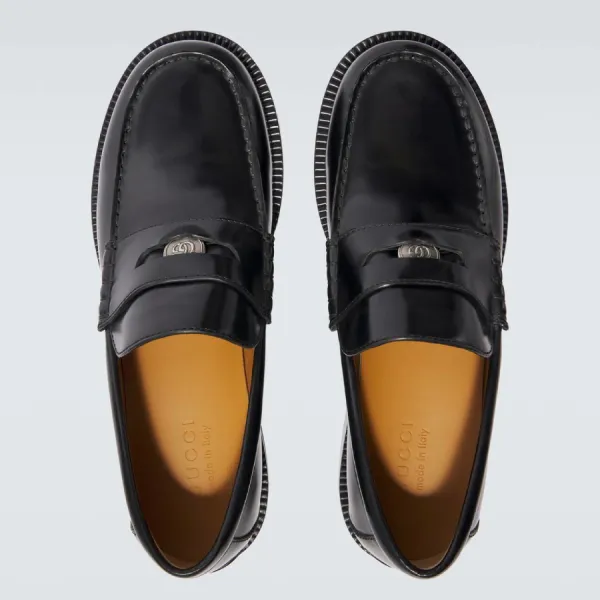 Giày Lười Nam Gucci Leather Penny Loafers Màu Đen Size 40.5