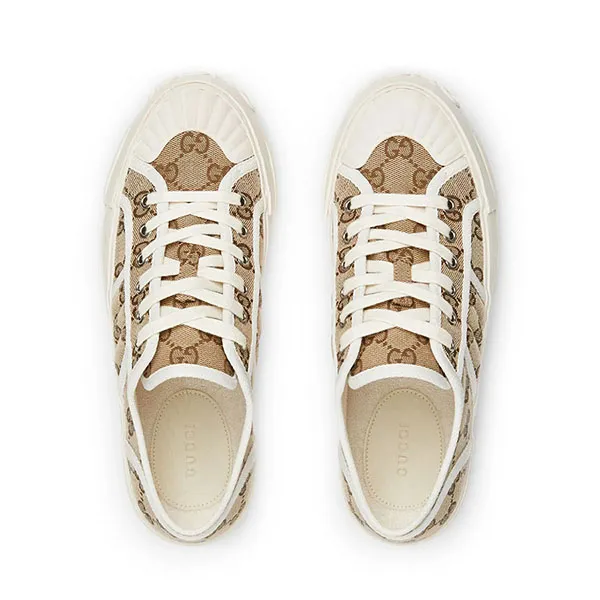 Giày Sneakers Gucci GG Monogram Lace-Up Màu Be Trắng Size 37