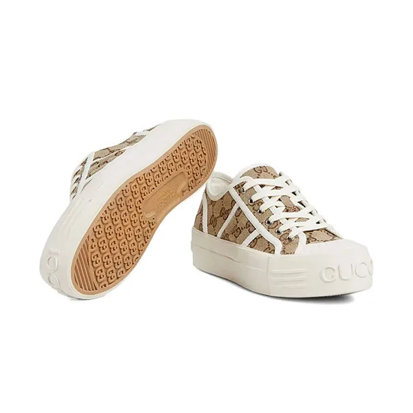 Giày Sneakers Gucci GG Monogram Lace-Up Màu Be Trắng Size 37
