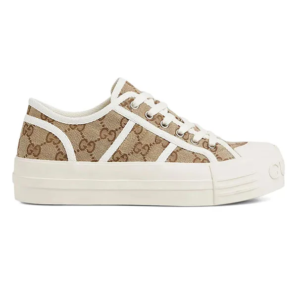 Giày Sneakers Gucci GG Monogram Lace-Up Màu Be Trắng Size 37