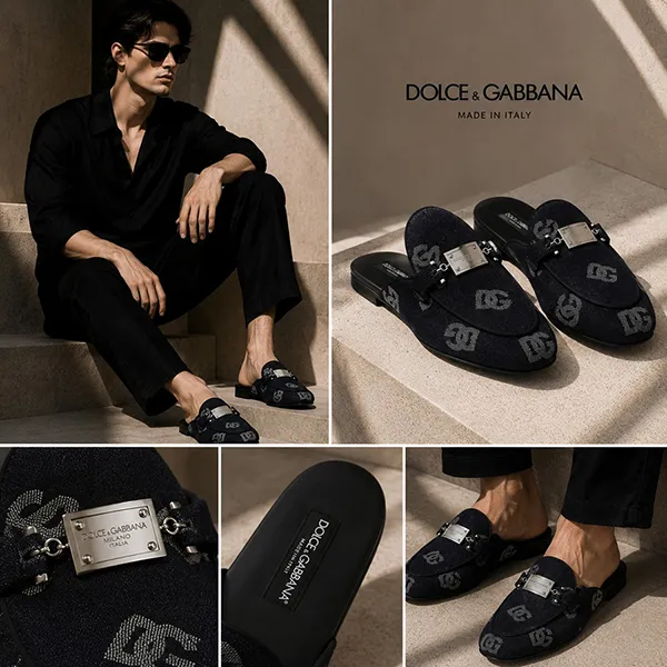 Giày Sục Nam Dolce & Gabbana D&G Denim Nhiều A80311AH43880650 Màu Đen Size 39