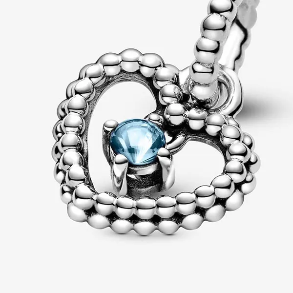 Hạt Vòng Charm Nữ Pandora Aqua Blue Beaded Heart Dangle Sterling Silver 798854C01 Màu Bạc Xanh