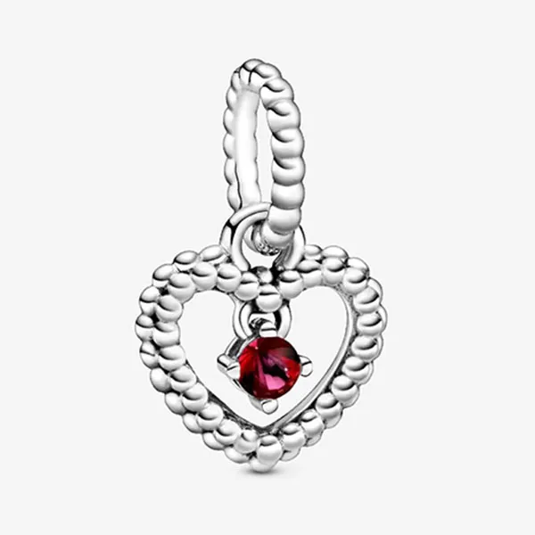 Hạt Vòng Charm Nữ Pandora Blazing Red Beaded Heart Dangle Sterling Silver 798854C08 Màu Bạc Đỏ