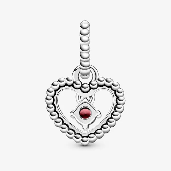 Hạt Vòng Charm Nữ Pandora Blazing Red Beaded Heart Dangle Sterling Silver 798854C08 Màu Bạc Đỏ