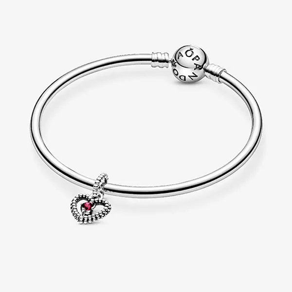 Hạt Vòng Charm Nữ Pandora Blazing Red Beaded Heart Dangle Sterling Silver 798854C08 Màu Bạc Đỏ