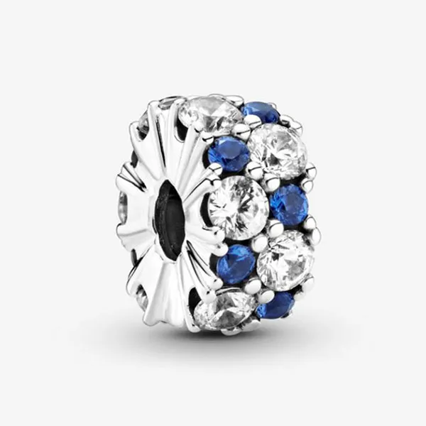 Hạt Vòng Charm Nữ Pandora Clear & Blue Sparkling Clip 799171C01 Màu Bạc Xanh