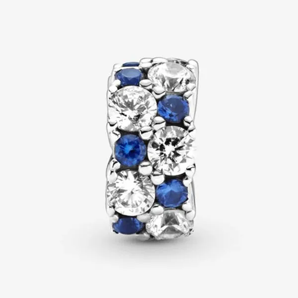 Hạt Vòng Charm Nữ Pandora Clear & Blue Sparkling Clip 799171C01 Màu Bạc Xanh