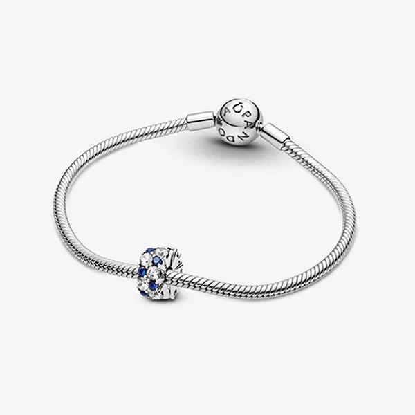 Hạt Vòng Charm Nữ Pandora Clear & Blue Sparkling Clip 799171C01 Màu Bạc Xanh