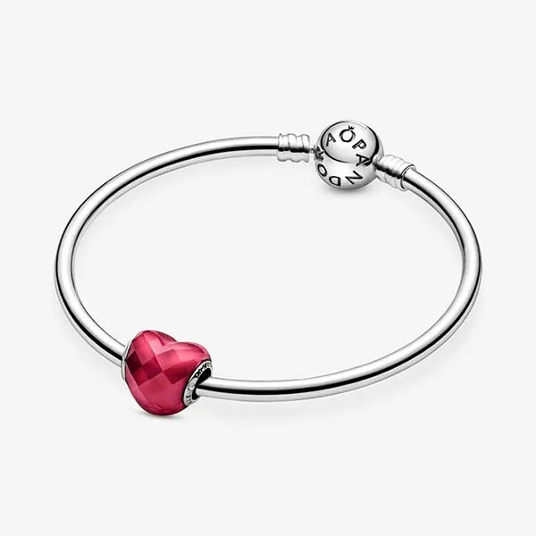 Hạt Vòng Charm Nữ Pandora Heart Silver Faceted Rose Crystal 796563NFR Màu Hồng Fuchsia
