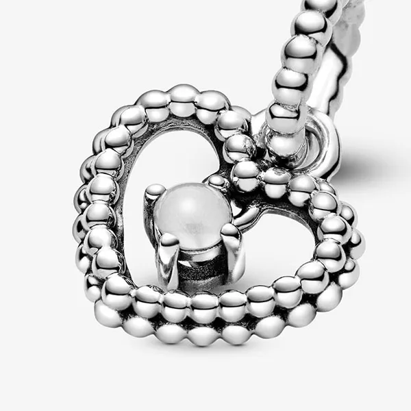 Hạt Vòng Charm Nữ Pandora Milky White Beaded Heart Dangle Sterling Silver 798854C04 Màu Bạc Trắng
