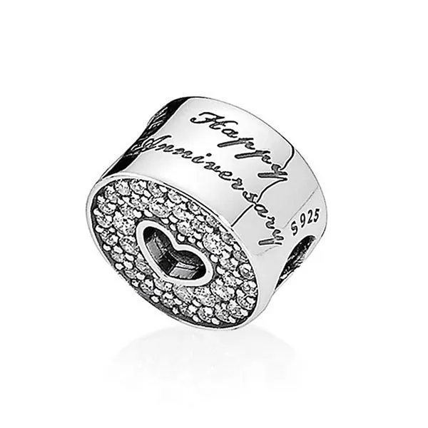 Hạt Vòng Charm Nữ Pandora Pave & Heart Anniversary 791977CZ Màu Bạc