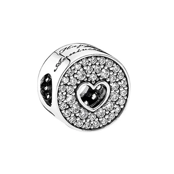 Hạt Vòng Charm Nữ Pandora Pave & Heart Anniversary 791977CZ Màu Bạc