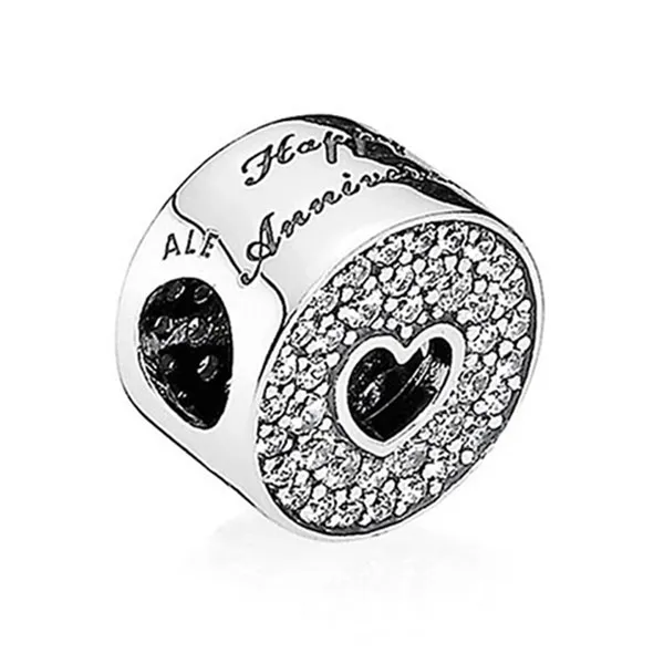 Hạt Vòng Charm Nữ Pandora Pave & Heart Anniversary 791977CZ Màu Bạc