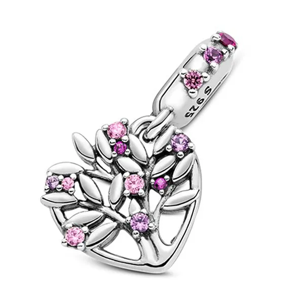 Hạt Vòng Charm Nữ Pandora Pink Heart Family Tree Dangle Sterling Silver 799153C01 Màu Bạc Hồng