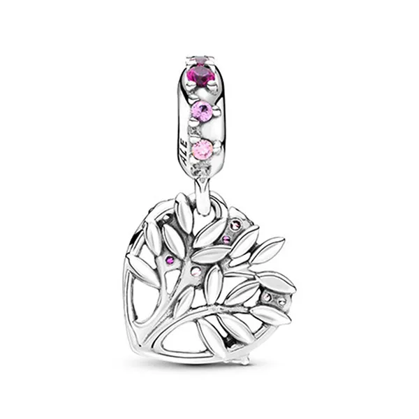 Hạt Vòng Charm Nữ Pandora Pink Heart Family Tree Dangle Sterling Silver 799153C01 Màu Bạc Hồng