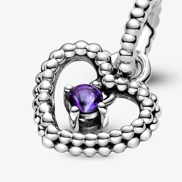 Hạt Vòng Charm Nữ Pandora Purple Beaded Heart Dangle Sterling Silver 798854C03 Màu Bạc Tím