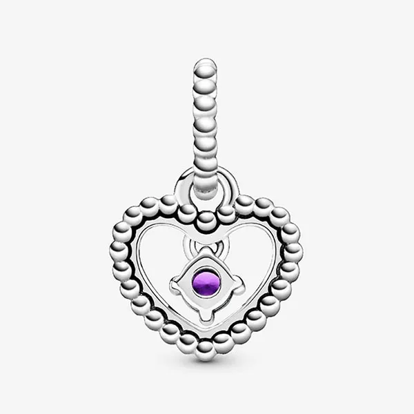 Hạt Vòng Charm Nữ Pandora Purple Beaded Heart Dangle Sterling Silver 798854C03 Màu Bạc Tím