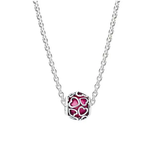 Hạt Vòng Charm Nữ Pandora Sterling Silver Encased In Love Charm With Faceted Cerise Crystal 792036NCC Màu Hồng Bạc