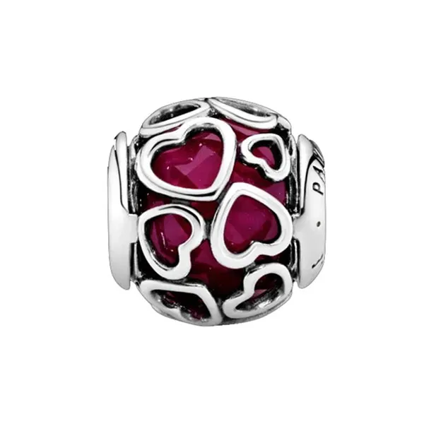 Hạt Vòng Charm Nữ Pandora Sterling Silver Encased In Love Charm With Faceted Cerise Crystal 792036NCC Màu Hồng Bạc