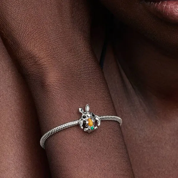 Hạt Vòng Charm Nữ Pandora Stitch Easter Bunny By Lilo & Stitch 794498C01 Màu Bạc Cam
