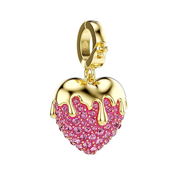 Hạt Vòng Charm Nữ Swarovski Idyllia Round Cut Heart Pink 18K Gold Plated 5742953 Màu Hồng Vàng