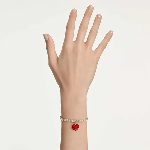 Hạt Vòng Charm Nữ Swarovski Idyllia Round Cut Heart Red 18K Gold Plated 5742994 Màu Đỏ/ Vàng