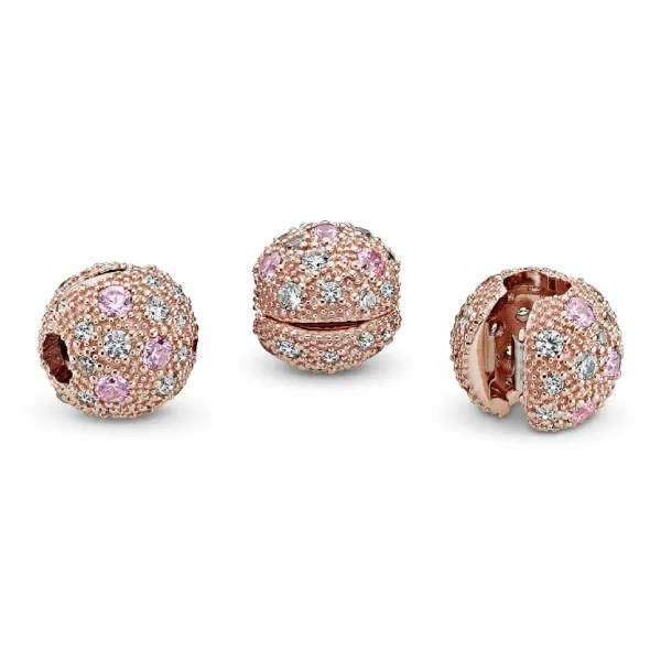 Hạt Vòng Charm Pandora Beaded Texture Clip Charm 781286PCZ Màu Vàng Hồng