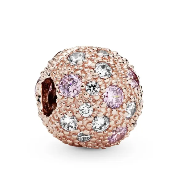 Hạt Vòng Charm Pandora Beaded Texture Clip Charm 781286PCZ Màu Vàng Hồng