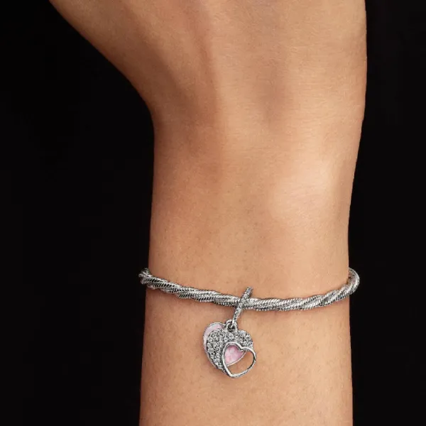 Hạt Vòng Charm Pandora Beautiful Mother Double Dangle Charm 794456C01 Màu Bạc Phối Hồng