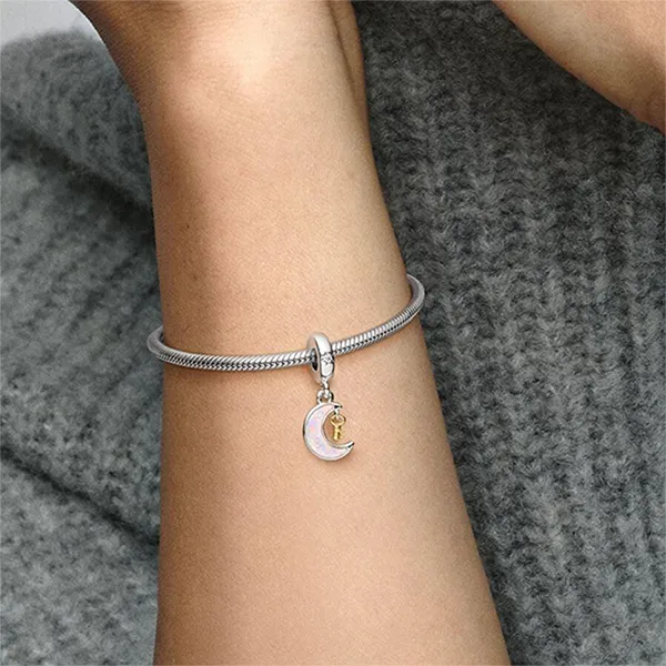 Hạt Vòng Charm Pandora Bicolor Key & Moon Charm Pendant 762985C01 Màu Bạc Hồng