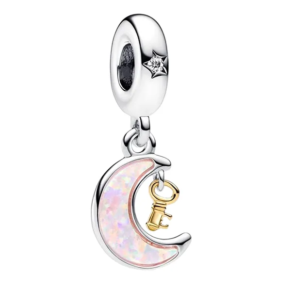 Hạt Vòng Charm Pandora Bicolor Key & Moon Charm Pendant 762985C01 Màu Bạc Hồng