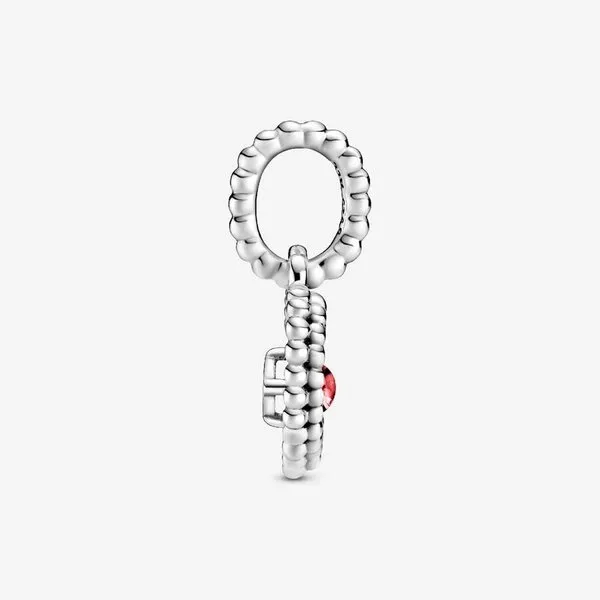 Hạt Vòng Charm Pandora Blazing Red Beaded Heart Dangle Charm Sterling Silver 798854C02 Màu Đỏ Bạc