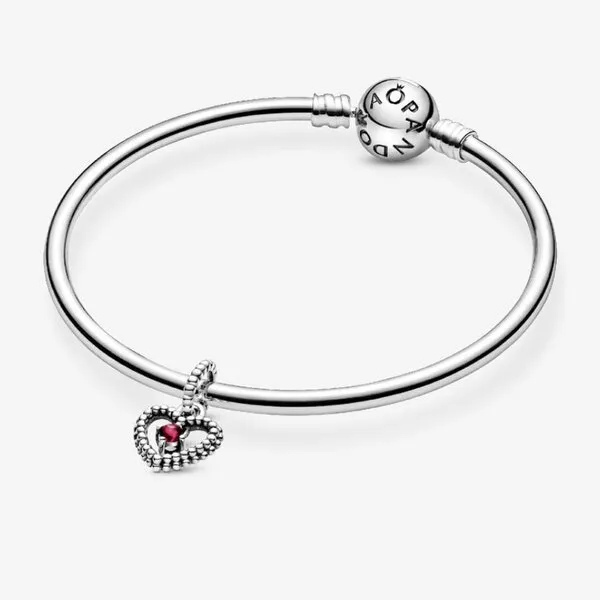 Hạt Vòng Charm Pandora Blazing Red Beaded Heart Dangle Charm Sterling Silver 798854C02 Màu Đỏ Bạc